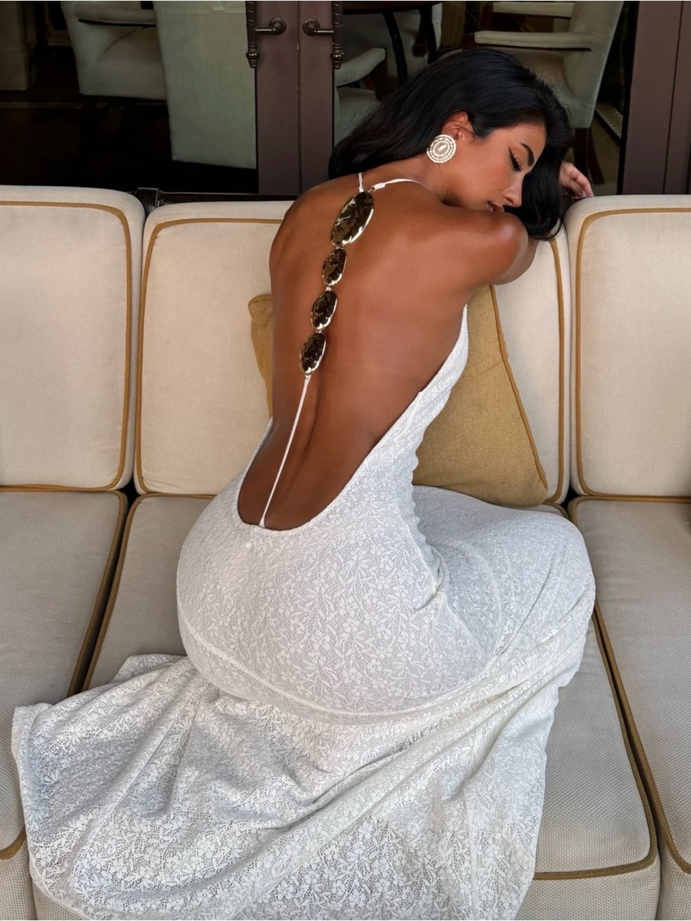 Whitefox White Backless Lace Maxi Dress